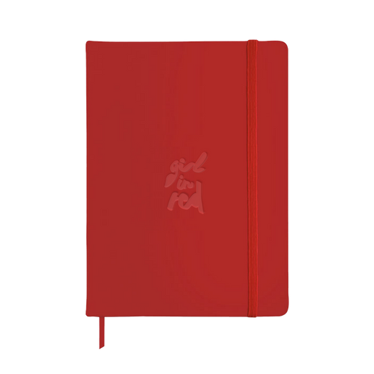 Girl in red, red notebook