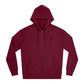 Maroon hoodie with a small logo on a white background